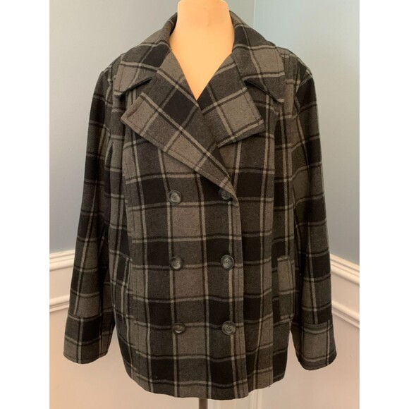 Old Navy Coat Womens 2XL Plaid Wool Blend Peacoat Lined Relaxed Preppy Button Up - Picture 1 of 9